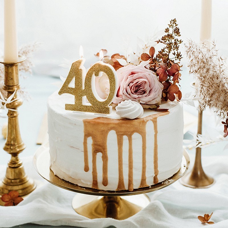 Brokatowe świeczki 40 złote na tort urodzinowy 